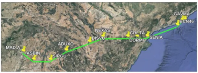 Fig. 1. Lateral route along structured flight segment with minimal costs
