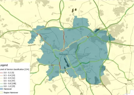 Fig. 6 Level of service for Hanover City at a typical Thu 2012 at 04:00 pm - 06:00 pm 