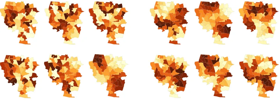 Fig. 1: Two map line-up tests. Left: constructed under an unrealistic null of Complete Spatial Randomness