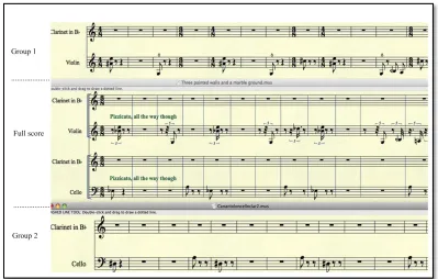 Figure 17: Three Painted Walls and a Marbled Ground, rhythmic notation in Group 1, Group 2, 