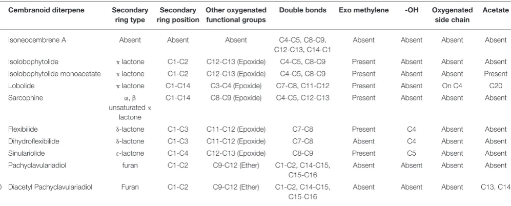 TABLE 1 | Functional group analysis of tested soft coral metabolites.