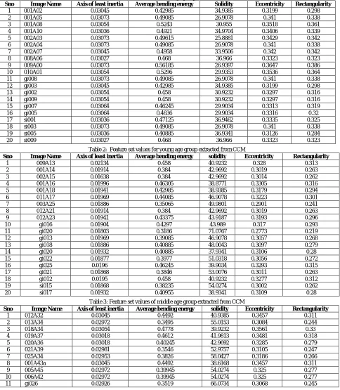 Table 1 : Feature set values for child age group extracted from CCM Average bending energy 0.42985 