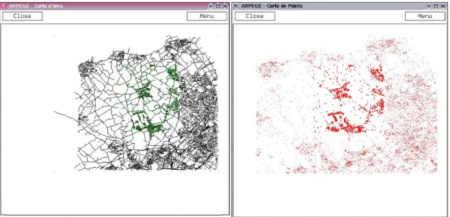 Figure 13: Points and arcs dynamically linked through the topological model (the road network of the town of Lille, France)