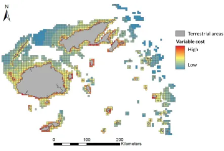 Figure 2.4 Example map showing distribution of cost variability across the Fiji planning region