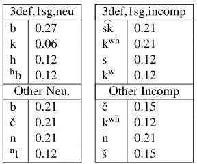 Table 13: Input activations for person/number
