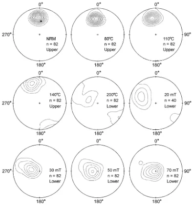 Fig. 3.7 Stereocontour plots for mineralized specimens from the north block on an 