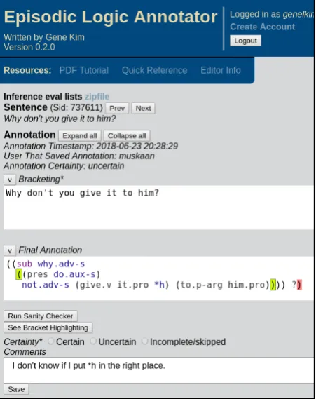 Figure 3: Current ULF annotator state with exampleannotation process.