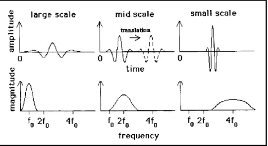Figure 2.5: Shrinking and dilation of a simple wavelet  [77]