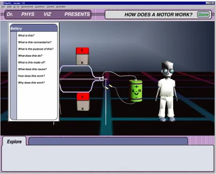 Figure 1.1 - PhysViz interface after the student clicked on the battery.