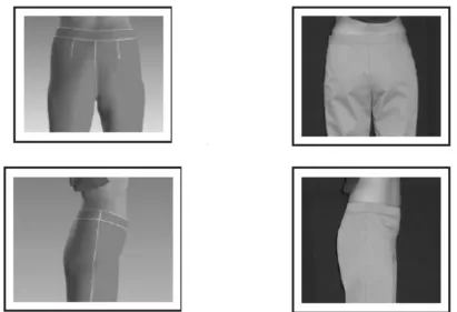 Figure 6. Comparison of virtual (left) and real (right) pants fit, (Kim & Labat 2012, p.178)