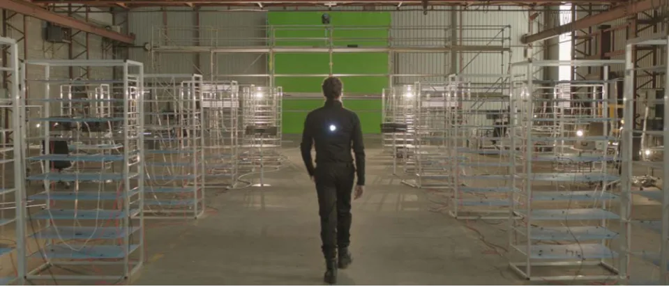Figure 9. The character Holt walks toward the ‘engine’ in this still from the cinema camera’s moving image