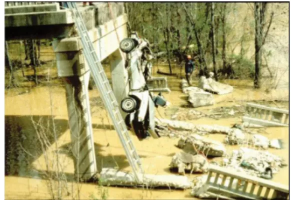 Figure 1-3: The Schoharie Creek bridge (a) and the Hatchie River bridge (b) both collapsed due to excessive scour of the support pier foundations, leading the U.S.