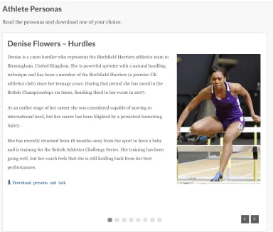 Figure 4. Example persona developed for “Elite Sport Performance: Psychological Perspectives”  