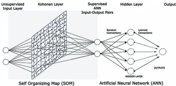 Figure 2. Structure of SOM artificial neural network for daily effective drought index characterization and forecasting