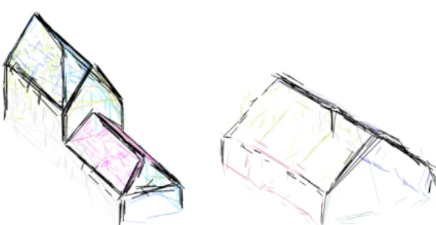 Figure 3. Line segments belonging to different planes are  differently colored and line segments belonging to more than  one plane are black 