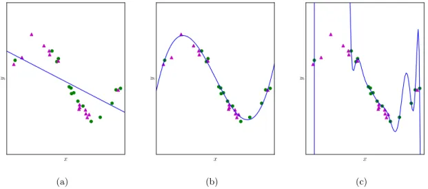 Figure 2.9: Lineal regression model using polynomials of different degrees to control the capacity of the model