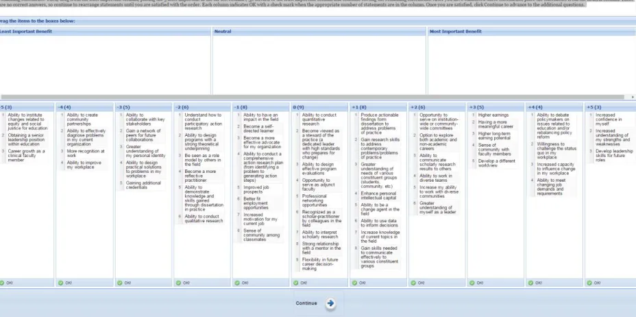 Figure 5. Sample Ranking Sheet in Q-sortware. 