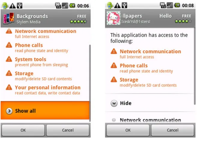 Figure 1.2: Permissions in Android