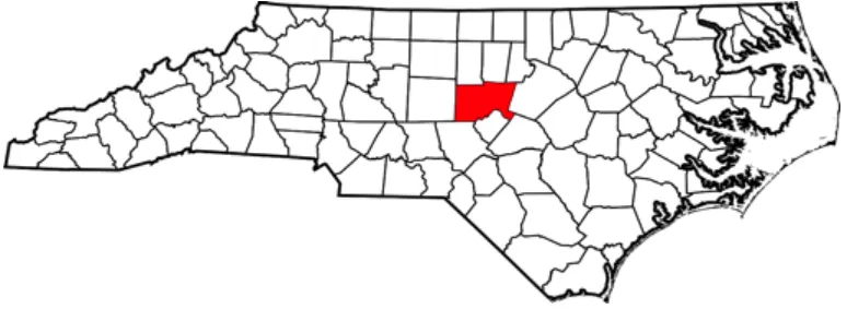 Figure 3.1 Map of NC with Chatham County highlighted Source: Wikipedia (2015)  