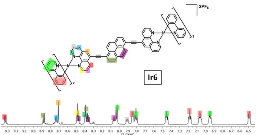 Figure 2.6: The assigned 1H NMR spectra of Ir5 and Ir6 (ppm).
