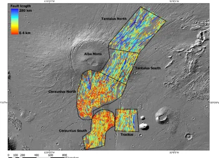 Figure 8. All faults mapped in this study, color-coded by length.  