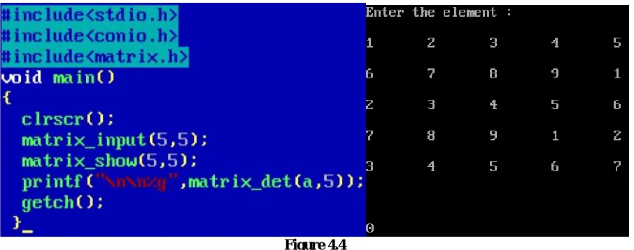 Figure 4.4 Coding for calling of matrix determinant and output 
