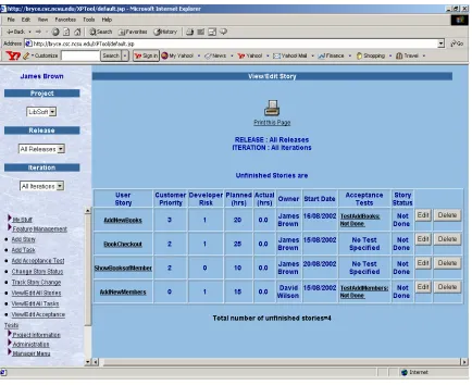 Figure 3.5.1. Viewing all the user stories in a project 