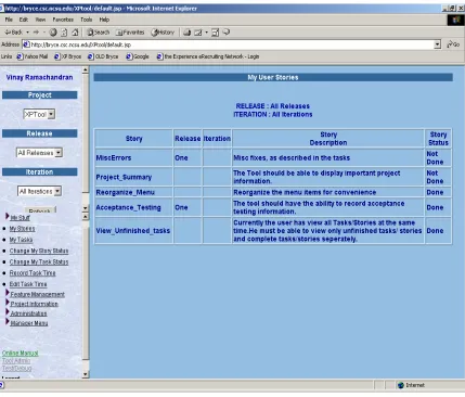 Figure 3.5.3. Listing user stories belonging to the current user 