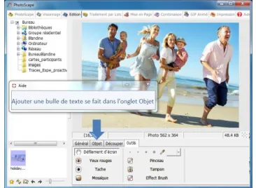 Figure 1. Example of assistance actions: help message and an arrow pointing to the next user action required