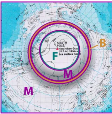 Figure 3: F, M, and B regions in a lens-based magniﬁcation visu-alization of a map. The lens uses a Gaussian drop-off function inthe style of the EPF [CM01]