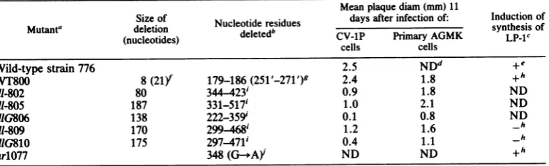 TABLE 1. Summary of physical, biological, and genetic properties of late leader region mutants