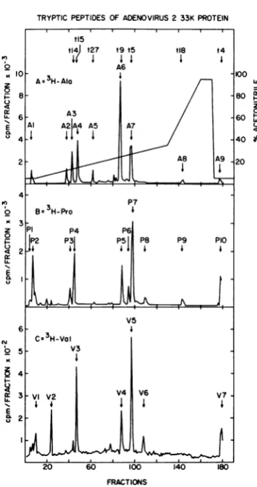 FIG. 3.matography High-pressure reverse-phase, liquid chro- of the tryptic peptides of the adenovirus 2