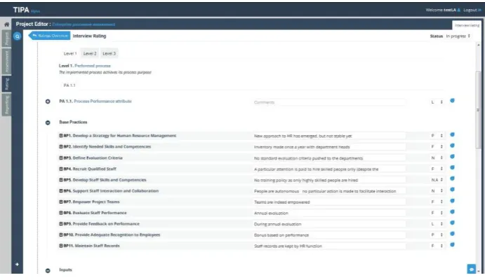 Figure 3 – Example of a screen of the TIPA Framework SaaS Tool 