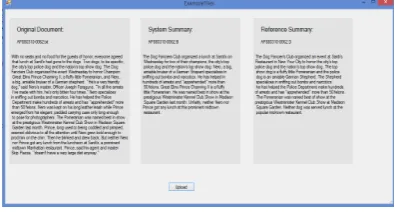 Figure 3: Choosing texts, reference and systemsummary.