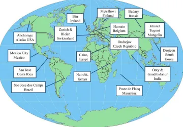 Figure 1. Worldwide distribution of a portion of the radio spectrographs in the e-CALLISTOnetwork
