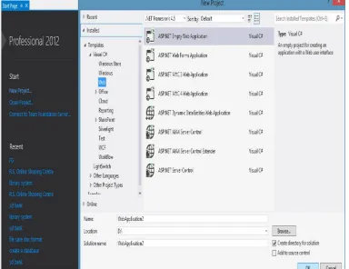Figure 3: - Creating an ASP.NET Web file in Visual Studio 2012   