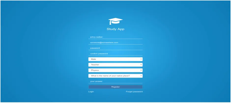 Fig. 2 Registration page for student 