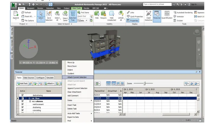 Fig. 5.Attaching schedules with 3D model in Naviswork software  