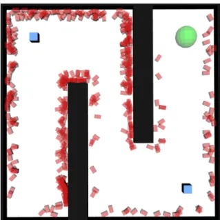 Figure 2.4: State samples (shown in red) in the Maze scenario for which the approximated SNM value exceeds the chosen threshold of 0.51