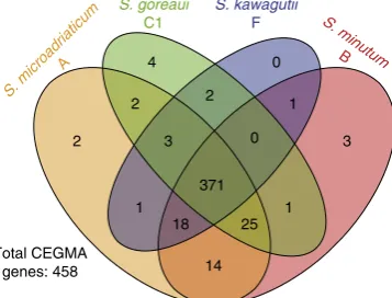 Fig. 1 Comparison ofeukaryote genes in each genome based on CEGMA, out of the 458 core Symbiodinium genomes