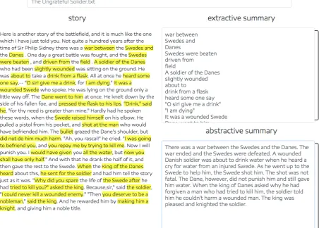 Figure 1: An example of telegraphic and abstractive summaries created according to the guidelines
