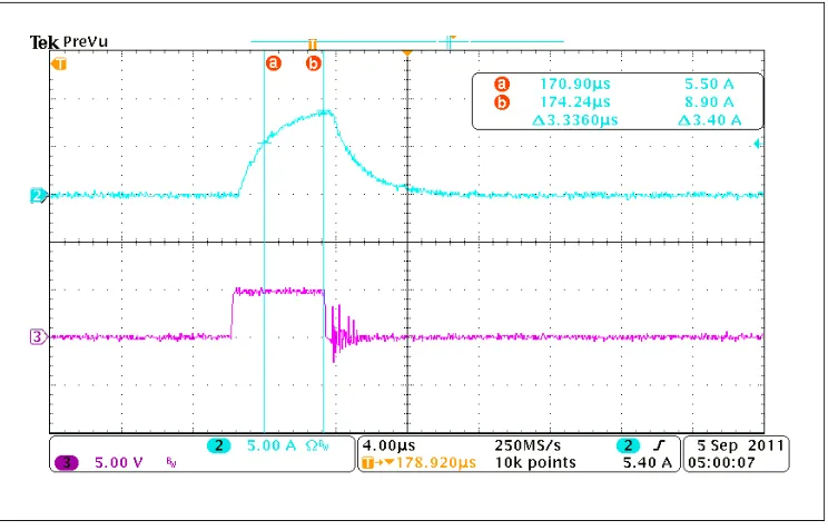 Figure 3.22 Fourth step, micro-controller and sensor time (Threshold=5.5A) 
