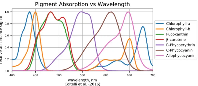 Figure 3.1: As observed in Table 3.1, different phyla of algae contain different antenna pigments [21]