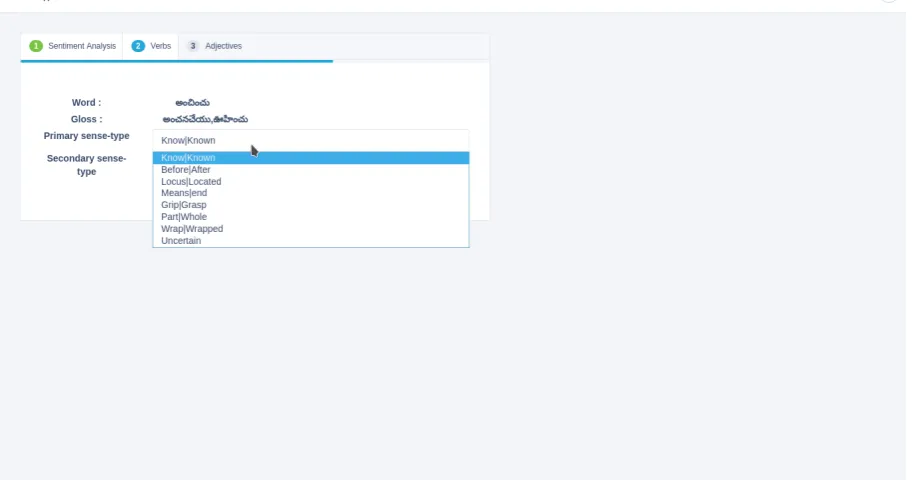 Figure 2: Verb annotation interface with options given to the user