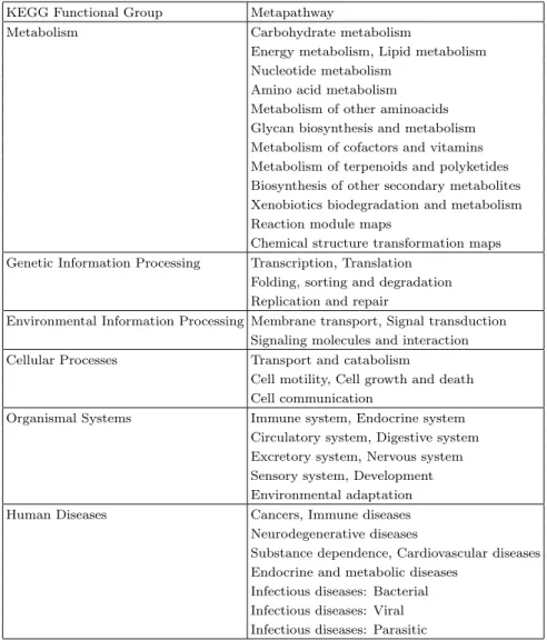 TABLE XI: Table of KEGG Functional groups and metapathways KEGG Functional Group Metapathway