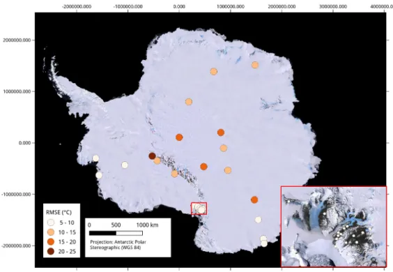 Figure 5.8: Spatial distribution of RMSE of predicted T air for the 32 weather station.