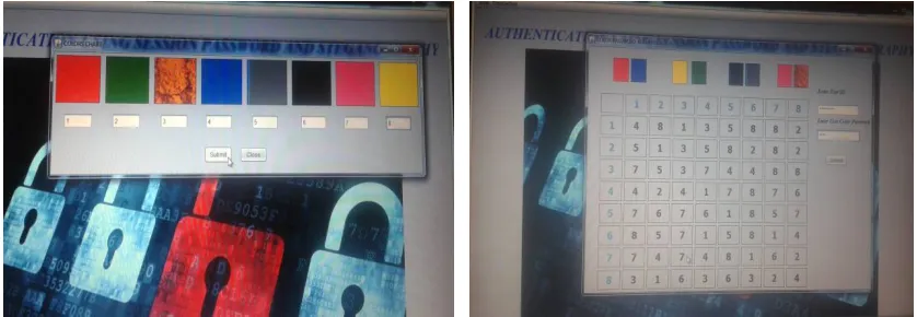 Figure 6 shows the login interface having the color grid and number grid of 8 x 8 having numbers 1 to 8 randomly placed in the grid