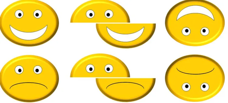 Figure 4: Compelling demonstrations of the composite illusion can be provided using highly abstract cartoon-face stimuli