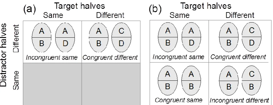 Figure 2: Illustration of the (a) original and (b) complete designs used in simultaneous and sequential matching paradigms
