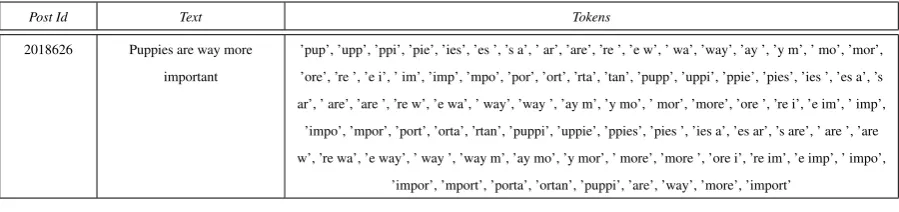 Table 1: N-gram TF-IDF features